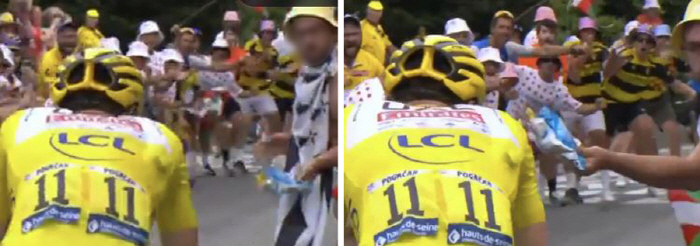 Throw a snack bag in the face of a player named Tour de France