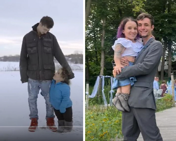A couple who are 13 years older than the 84cm difference in height 'living together in a month'