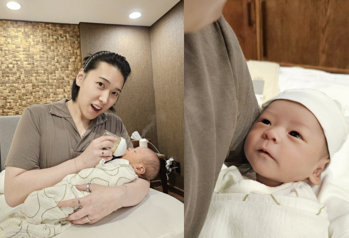 'Kim Sa-eun ♥' Sung-min breastfeeding with his 5-day-old baby..Honey is falling from my eyes