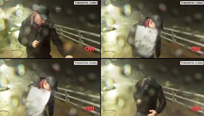 Hurricane Milton... ...reporter, after being hit by flying debris, continued broadcasting