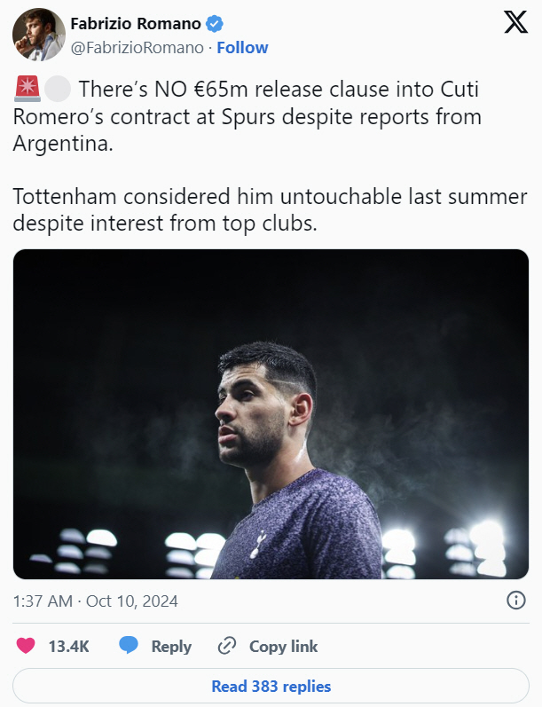'What are you talking about like a buyout?' Rumor of a transfer to Tottenham Romero was wrong. Reporter Romano's Fact Check