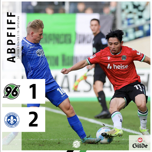 Lee Hyun-joo shot his second goal of the season upon returning to his team. Hanover lost 1-2 to Darmstadt