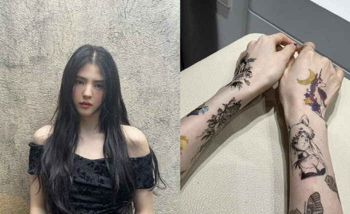 Sohee Han's arms are drawing paper. Tattoo with both arms..I spent 20 million won to erase it, but I did it again