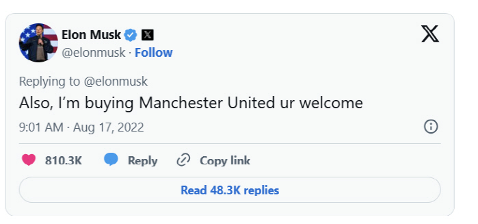 Expanded Interpretation X Tesla CEO Acquires Liverpool? Just for a joke, Musk doesn't buy a sports team