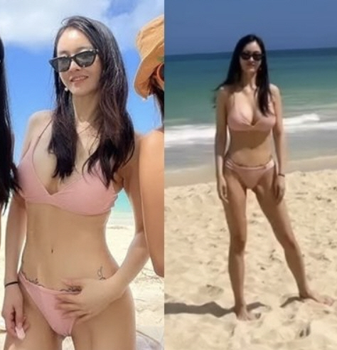 Choo Shin-soo's wife Ha-mi, nude-toned bikini body and tattoo, as if she were in her 20s