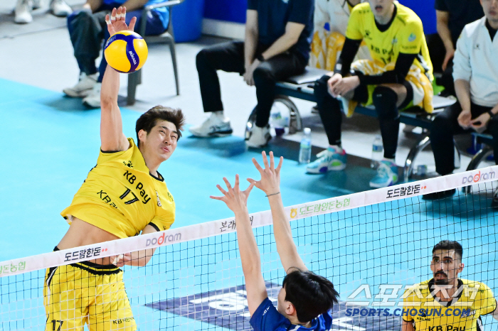 The nine-time winning volleyball master has already failed in spring volleyball for the seventh year. Samsung Fire & Marine Insurance lost 0-3. KB Insurance chases Korean Air by 1 point 