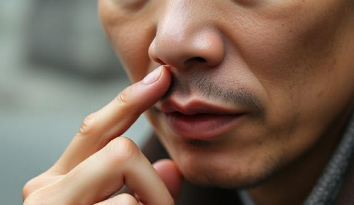 A man with a habit of picking his nose with his fingers, after all, emergency surgery