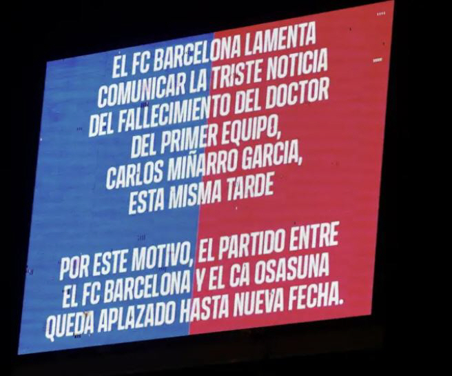 Shocking! The team doctor died suddenly, and the Barcelona Osasuna match was postponed. 