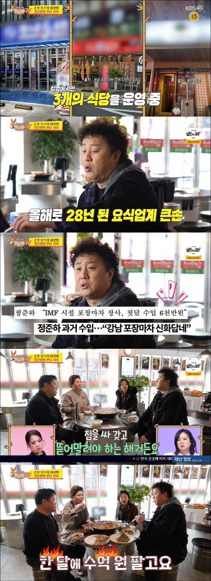 Jung Joon-ha, you're right, three restaurants in Gangnam alone, and hundreds of millions of won in monthly sales of raw fish restaurants