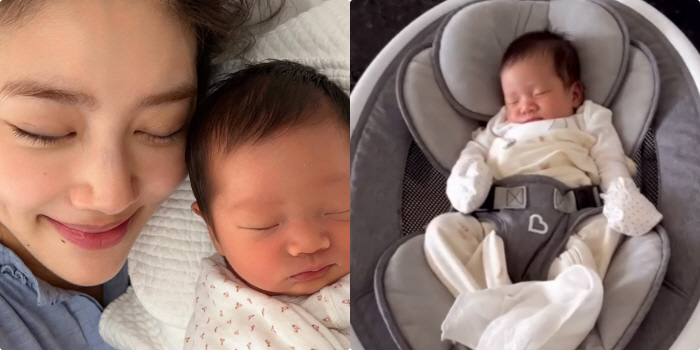 'Lee Kyu-hyuk ♥' Son Dambi is touched by her angelic sleeping daughter. So pretty