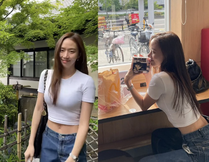 diplomat daughter Ko Sung-hee strutted on the street wearing a crop top just one year after giving birth..A handful of waist certification