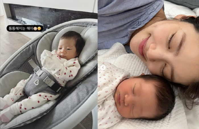 Son Dam-bi Daughter's 25th day of birth, a new baby's facial expression becomes full again