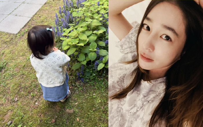 Lee Byung-hun ♥ Lee Min-jung's daughter's 'cute back' makes my heart flutter...spring fashion complete with a ribbonskirt