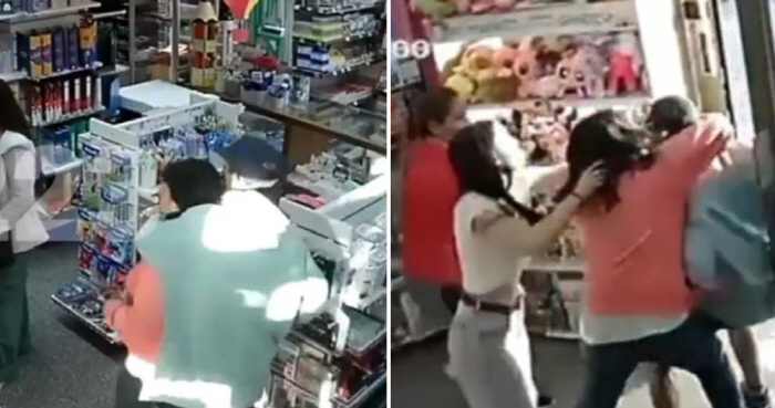 I thought it was a handgun. A cell phone?Male robber, beaten by four women