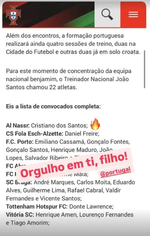 Ronaldo's son who destroyed Japan made an emotional debut in Portugal's U15 national team...Legendary dad is so proud of you. Cheers