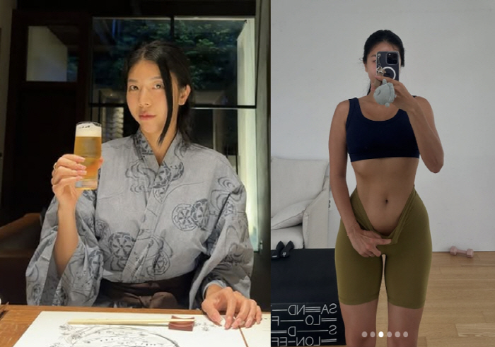 With leggings Park Ji Eun ♥ Jullien Kang Surprise belly fat exposure