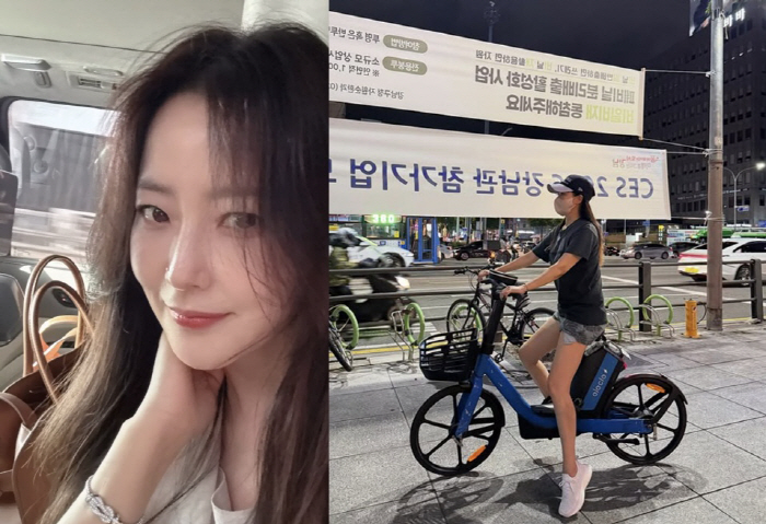 49-year-old Kim Hee-sun, wearing knee-length pants, night riding..MZ itself