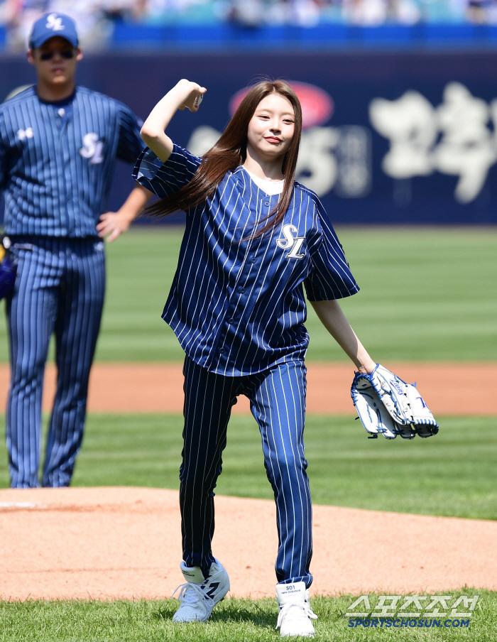  Hahm Lions Blue uniform and strong first pitch