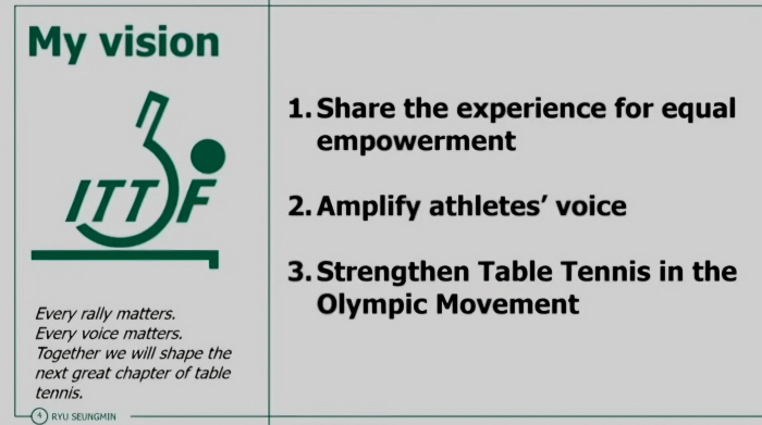 Our Rally for the Future, Not My Journey Yoo Seung Min, President of the Korea Sports Council, Challenges for Vice President of the International Table Tennis Federation!Sports diplomacy is also wide-ranging, voting at the ITTF General Assembly on the 27th