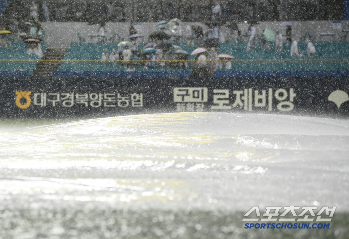 The dugout was flooded Lapak, who was in chaos from thunder and lightning to hail, formed a future without DH cancelling rain in 41 minutes against Samsung Lotte
