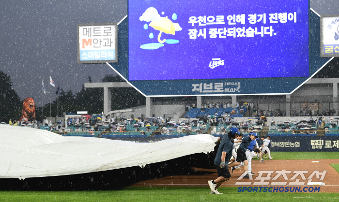 Lafak's raucous rain accompanied by thunder and lightning, and if the suspension is canceled five minutes after the start of the game, it will be arranged without DH. 