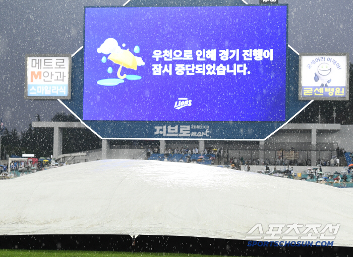Lafak's raucous rain accompanied by thunder and lightning, and if the suspension is canceled five minutes after the start of the game, it will be arranged without DH. 