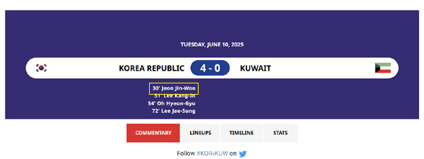 KFA Kuwait player's own goal FIFA and AFC Jeon Jin-woo's goal back and forth...Will the A-match debut goal be officially recognized