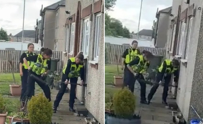 Humiliation of a woman police officer who couldn't break the housing...I can't break the chocolate. It's ridiculed