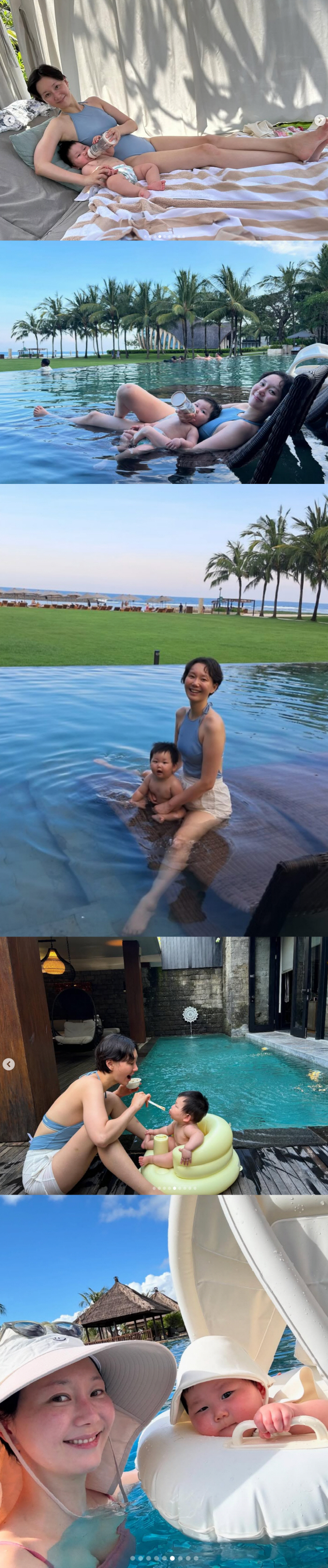Lee Yoo-young, leisurely parenting in a swimsuit..♥ A daughter who looks just like her husband  an angel