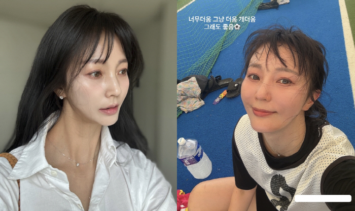 Ahn Hye-kyung lost weight and became a slim face. Soccering is so exciting!