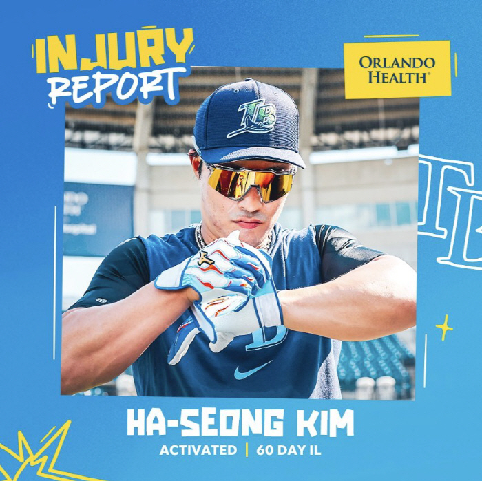 TB's highest salary, Kim Ha-sung, registered on the ML roster, will return to the game against Minnesota on the 5th