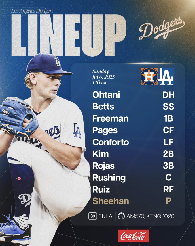 Hyesung, it's your turn. LAD Kim Hye-sung starts again in four days, and Houston is a freshman in MLB. Multi-hit expectations up