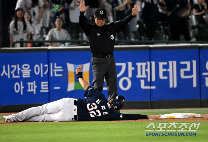 I won't miss it. Kim Jae-hwan's sense of shouting 'base touch → time on his stomach' with his fingertips while falling