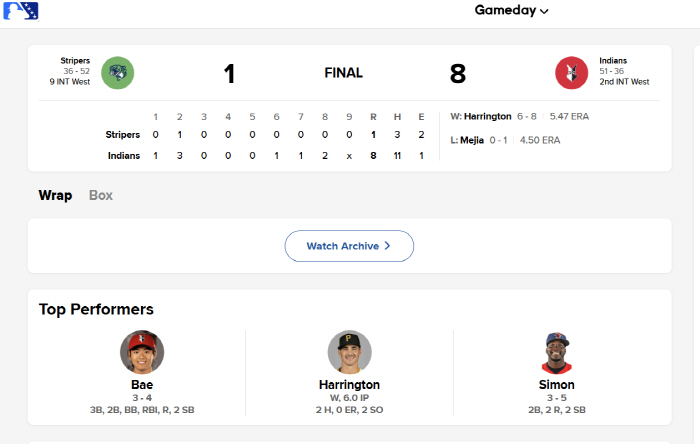 Super awesome! Triple-A game hit Bae Ji-hwan without a home run, hitting hit  2 steals, and top performer rave. Big League call-up. Cool time