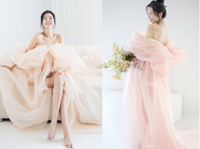 Twin pregnancy Kim Jihye gained 10kg...A full-term photo shoot feels like a wedding