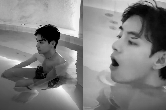 BTS V taking off his top in the pool..Even wet hair is sexy