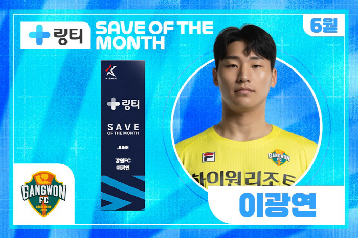 Lee Kwang-yeon of Gangwon GK, a fantastic save against Suwon FC, won the Ringti Save of the Month made by a K-League doctor in June 
