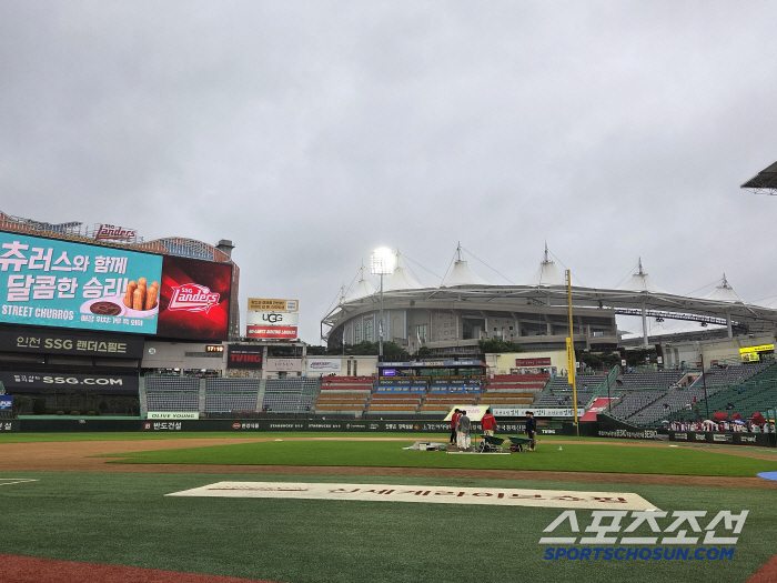 I beat the mound for two hours.. Heavy rain from 5 o'clock → Landers Field, a natural dome, had no choice