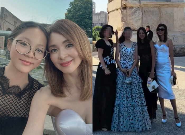 Thirteen-year-old Chu Sarang, a mesh dress with glasses..Model aura next to YANOSHI