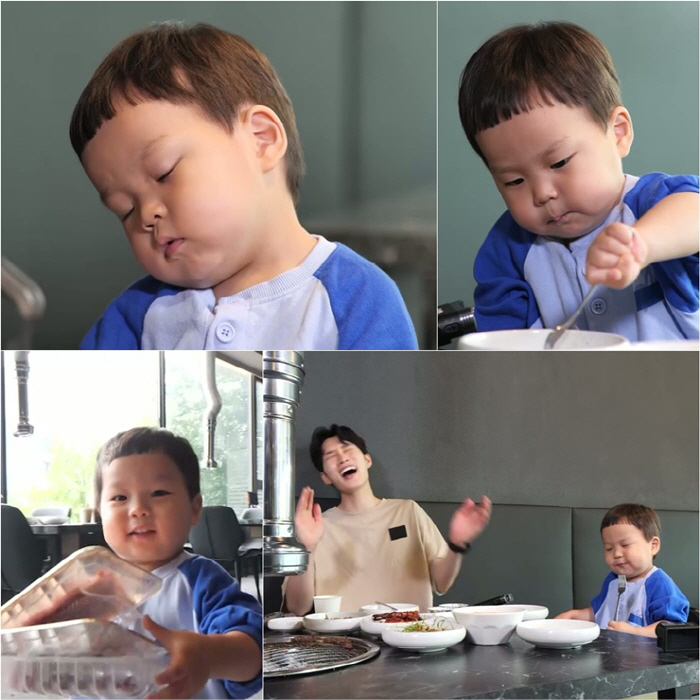 Kim Jun-ho's 25-month-old son, Jungwoo, dozing off and eating beef cuteness is the best (Sudol)