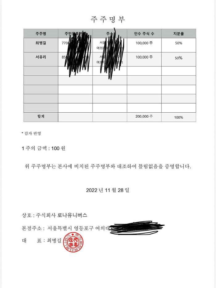  Seo Yuri vs Choi Byung-gil PD, this time the equity battle...In the end, the list of shareholders was disclosed