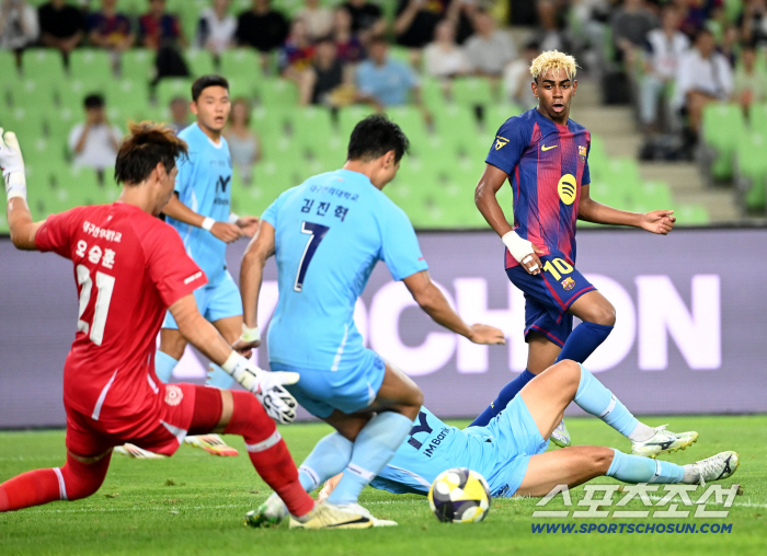  Lamine Yamal is digging through the door of Daegu