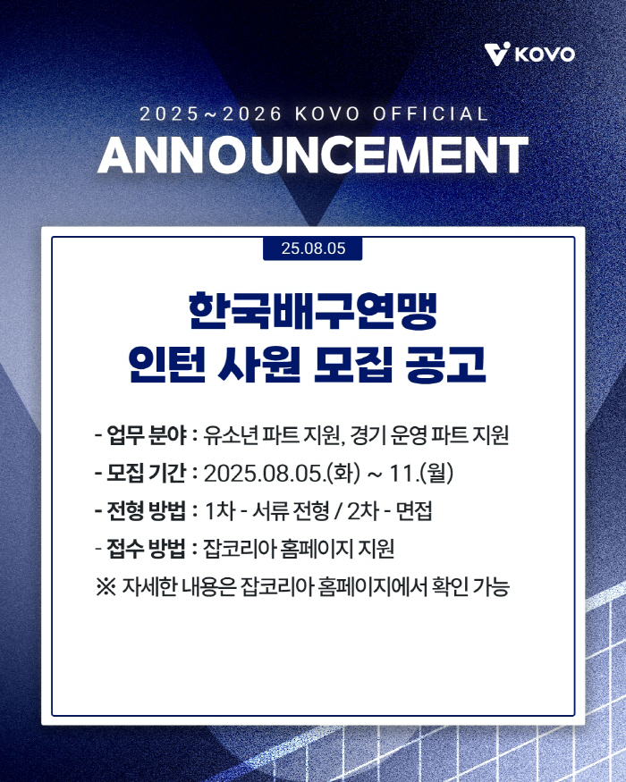 Recruitment of Korean Volleyball Federation (KOVO) Interns