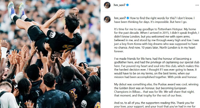 There has never been such a beautiful farewell Chairman Levi's return, always welcome → Posting with Son Heung-min, Tottenham's tribute...37 Billion MLS Highest Transfer Price, Welcome to the LA Market