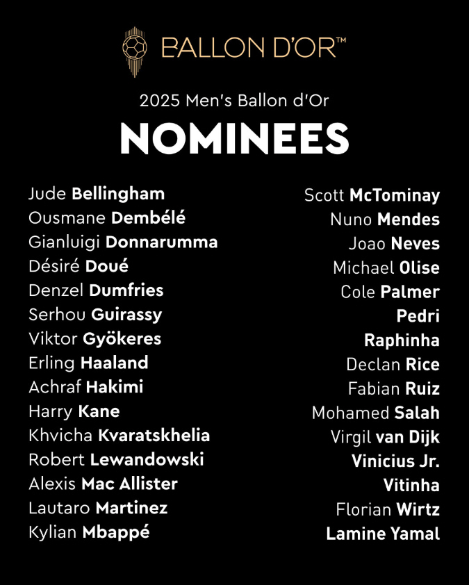 Korea produces the most candidates, and the 2025 Ballon d'Or is...30 people, including Yamalvinius Palmerhallan, will be revealed
