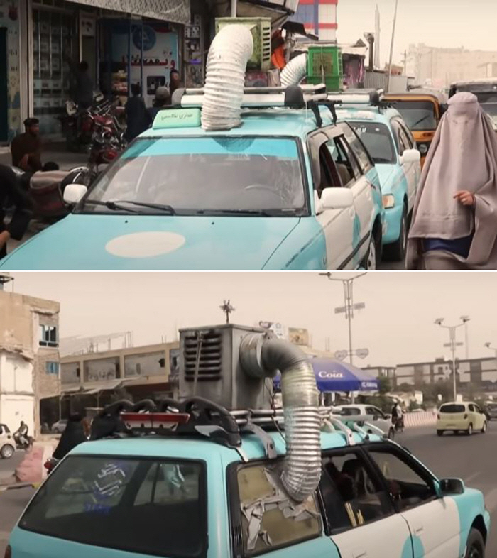 Taxi with Handmade Cooling System on the Roof...It's only 60,000 won