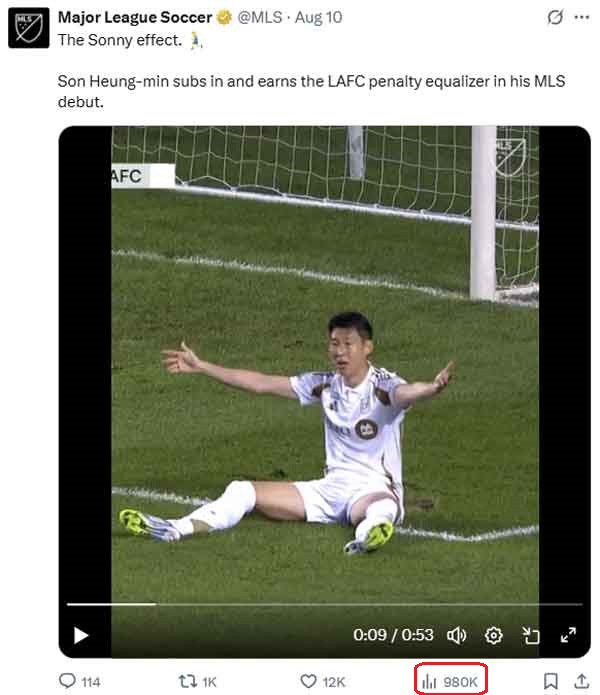 As expected, another class SON, MLS' debut PK-acquired video has nearly 1 million views... Up and down