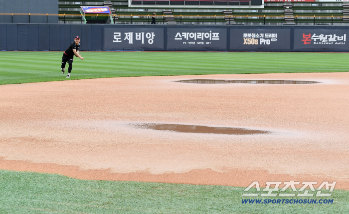  LG players are training, but the game is canceled due to ground conditions
