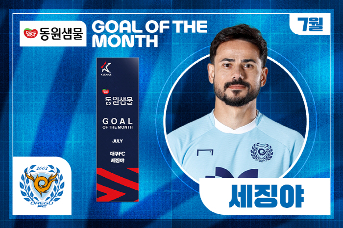  Daegu's new Sejingya wins the goal of the month for Dongwon Spring Water while drinking tenderloin in July