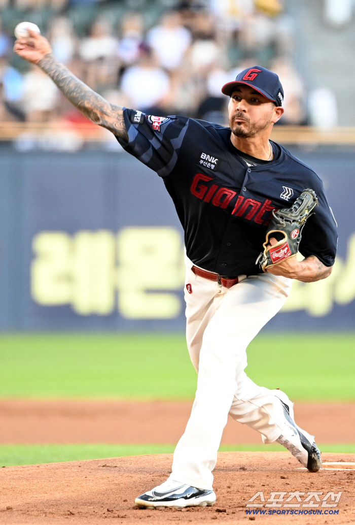  Lotte starter Velazquez's hard pitching
